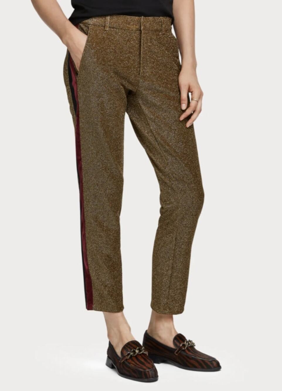 Scotch & Soda Olive Gold Sparkle Glitter Tapered Lurex Pants Women's Size Medium